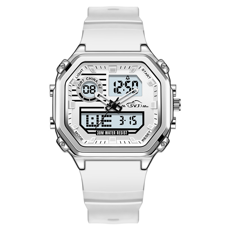 흰색 듀얼 디스플레이 전자 시계