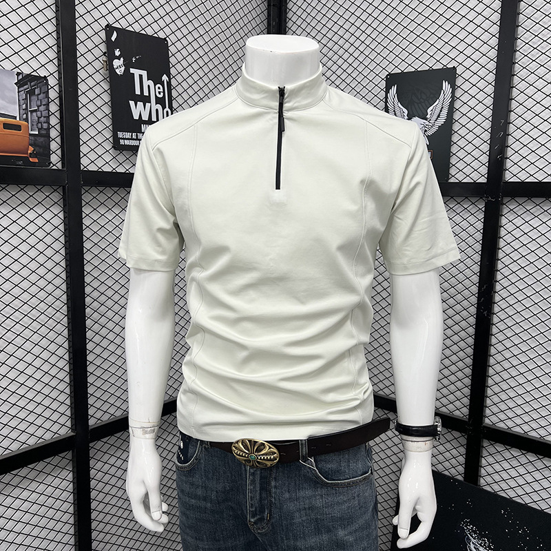 Men's Summer Sports T-Shirt Style High Neck Zipper Short Sleeve Fashionable Trendy Loose Top_viptrois.com
