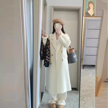 【海盐玫瑰】韩系婴驼绒2023双排扣中长款高级双面羊毛大衣女秋冬
