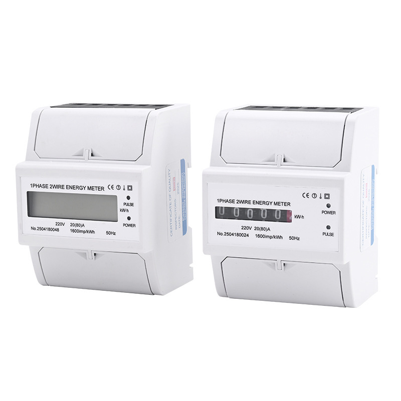 Transfronterizos medidor monofásico inglés guía de riel medidor de energía eléctrica 4P medidor electrónico 80A 100A LCD 230V