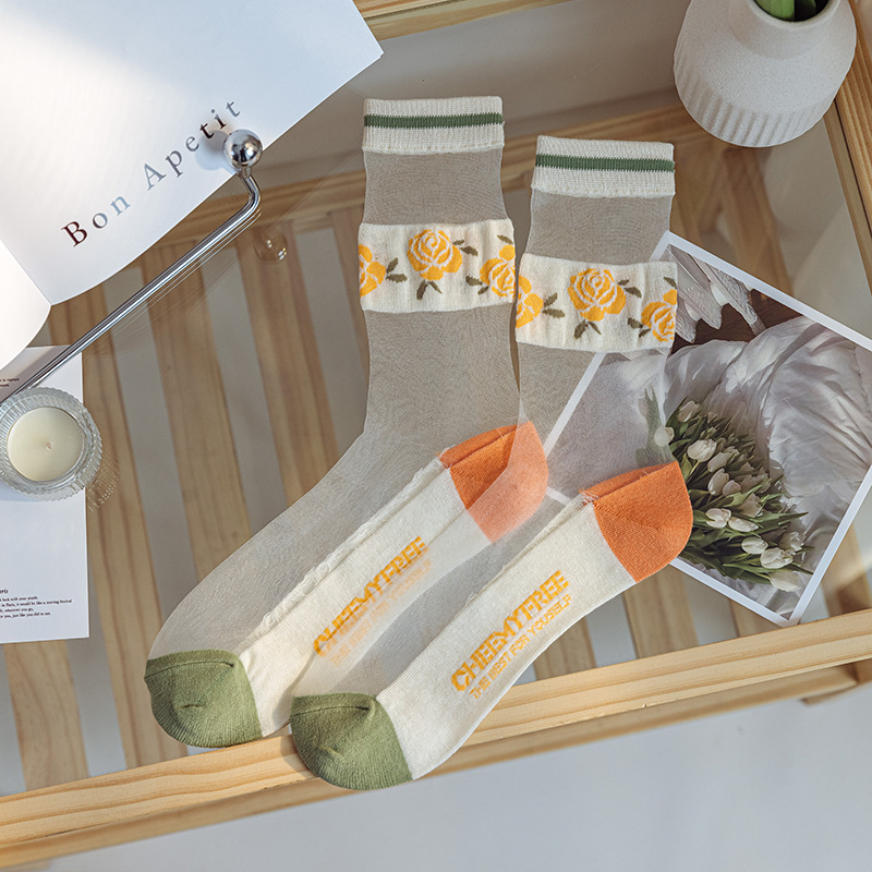 Algodón inferior transpirable vidrio seda medias Calcetines encaje Mujer personalidad japonesa ins marea caseína