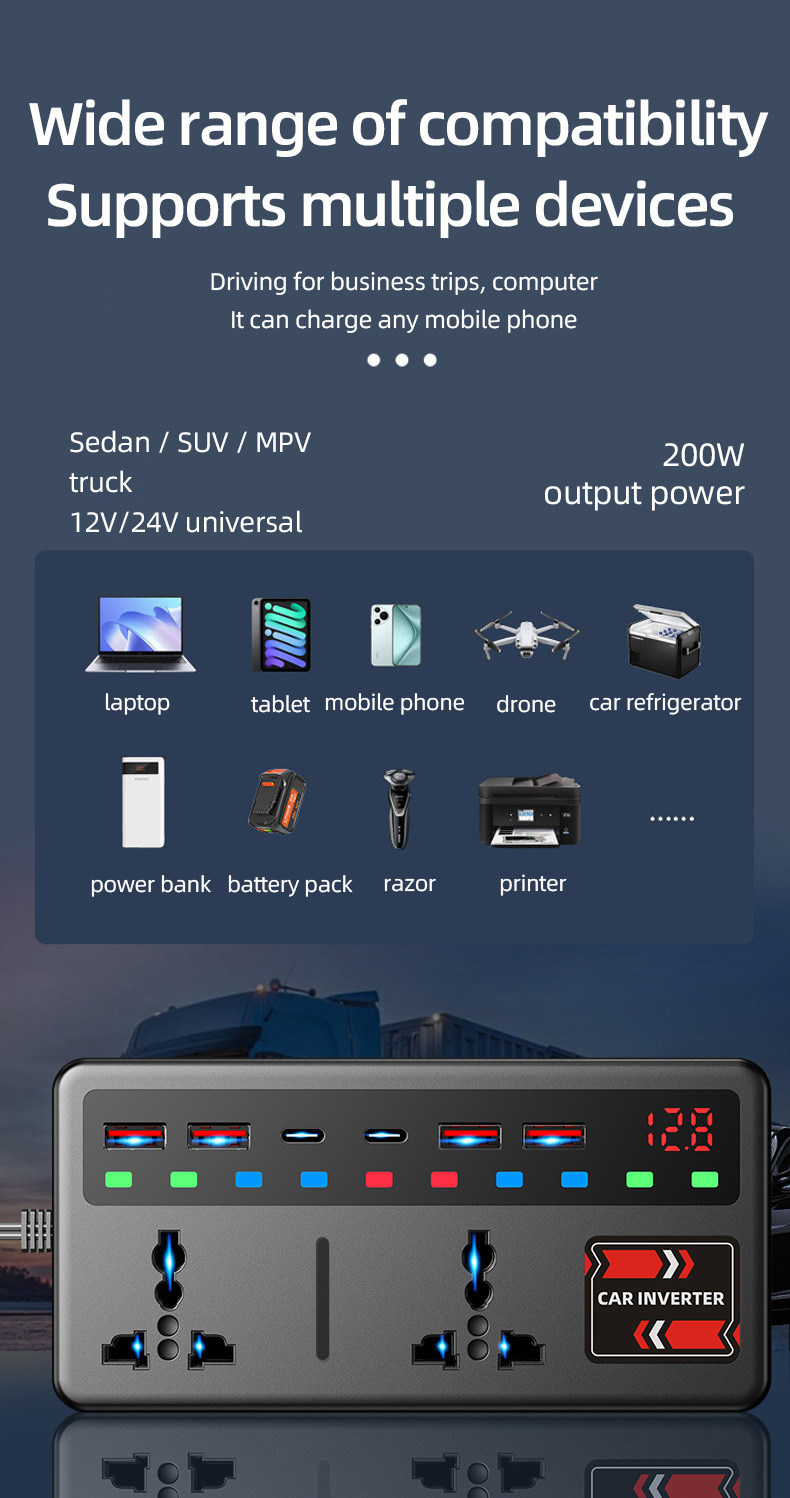Car Inverter 12V24V Universal to 220V Intelligent High-Power Car Inverter Converter Mobile Phone Charger