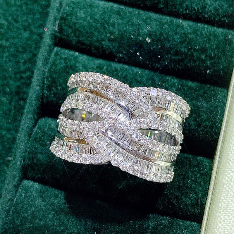 Cao Shi's New Luxury Cross Women's Ring with Full Diamond Micro Set Zircon Pair Ball Matching_voghion.com