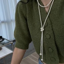 多种戴法强光玻璃珍珠长款项链小众独特复古打结毛衣链2025新款