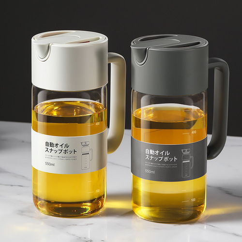 Japan LISSA glass oil pot large capacity leak-proof soy sauce vinegar high borosilicate push-type automatic opening and closing 550ml