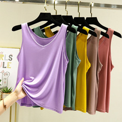 莫代爾V領薄款背心女夏季無袖修身內搭上衣純色簡約吊帶打底衫