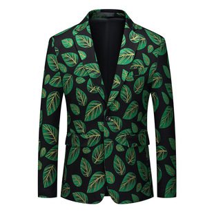 Ye Sheng 2025 New Green Leaf Embroidered Blazer Korean Style Slim Fashion Elegant Small Suit Jacket Men