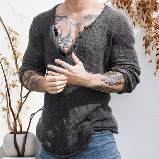 Amazon Foreign Trade Men's Wear European and American Style Spring and Autumn Turtleneck Sweater V-Neck Wool Thin Base Shirt SY0064