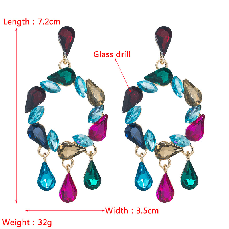 Fashion Creative Drop-shaped Colorful Rhinestone Pendant Women Alloy Earrings display picture 1