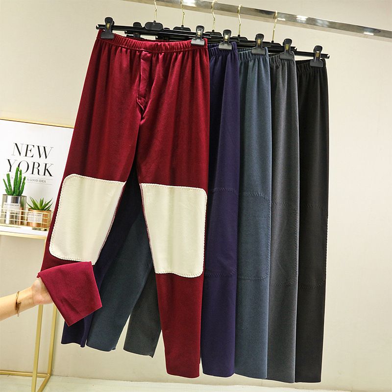 German velvet seamless thickened winter men's autumn pants large size plus velvet knee warm pants slim-fit bottoming pants