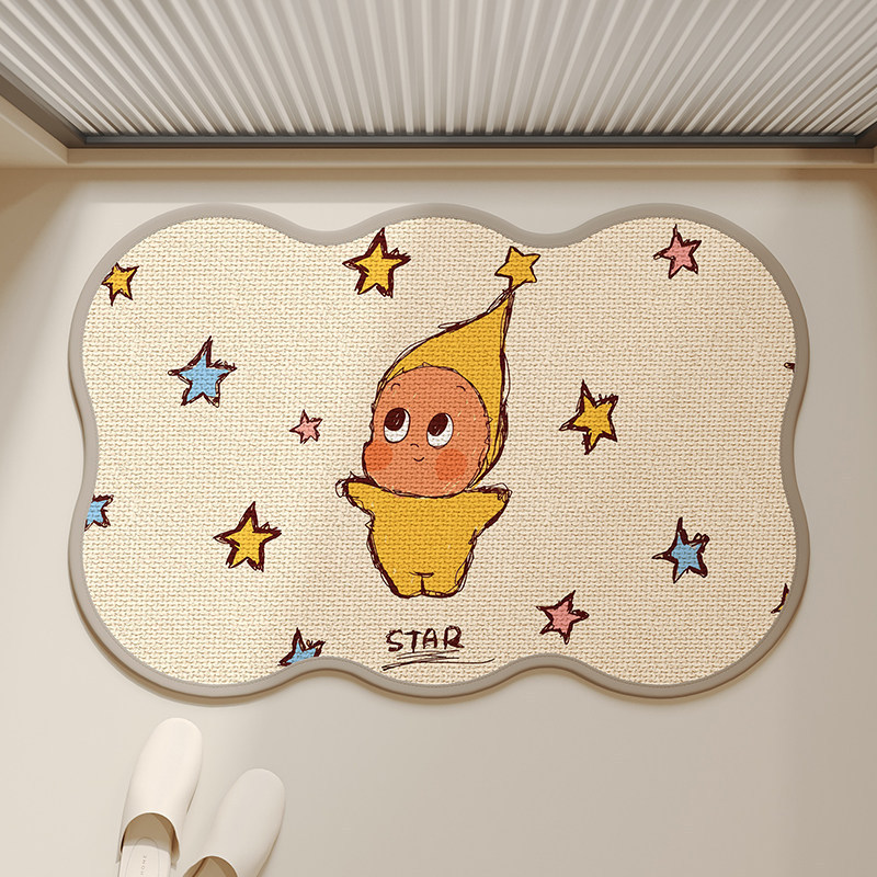 New Cartoon Bathroom Floor Mat, Linen Woven, Household Water-Absorbent Non-Slip Foot Mat, Bathroom Toilet Door Mat