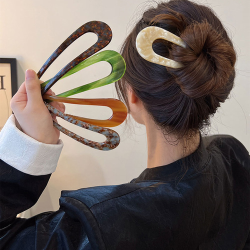 Acetic U-shaped hairpin for women, retro new Chinese style round head bun hairpin, simple and elegant hair accessory,  new design