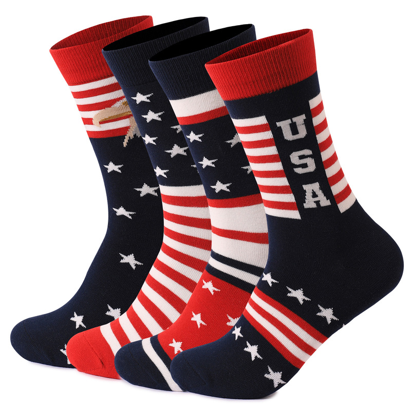 Amazon wish European and American Flag Veterans Day Explosions Plus Size Sweat-absorbent Women's Striped Cotton Socks Mid-tube Socks Men's Socks