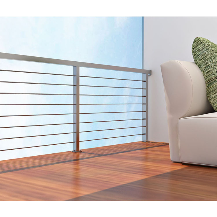 澳洲别墅阳台护栏 不锈钢方管立柱扶手 钢索绳上墙栏杆批发