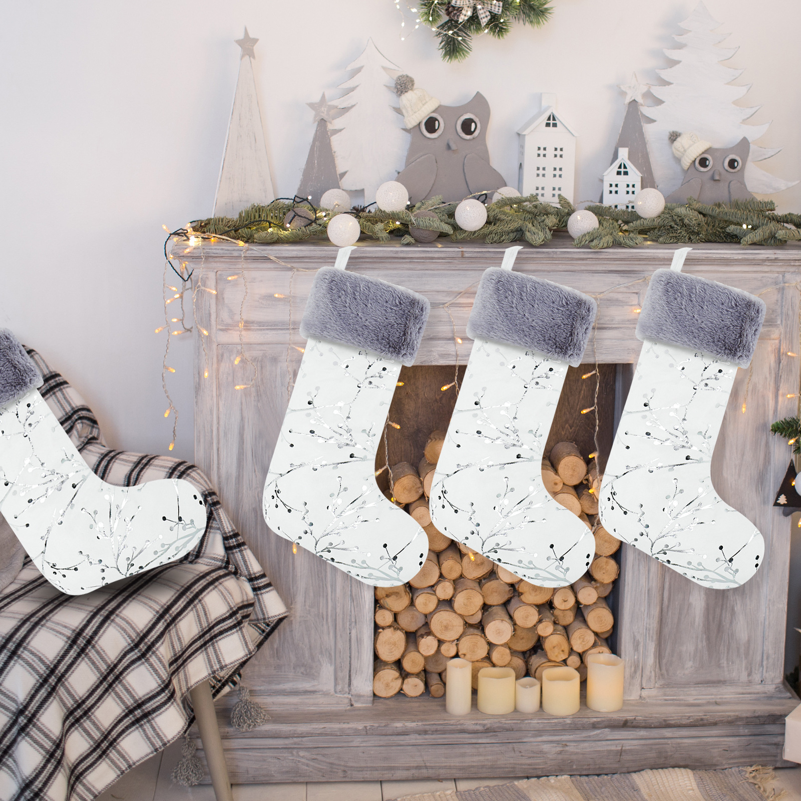 Amazon nuevo patrón de nieve de felpa calcetines de Navidad decoraciones de Navidad bolsa de regalo colgante