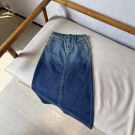 25春新款纯色内折松紧腰牛仔长裙口袋半身裙0504f2
