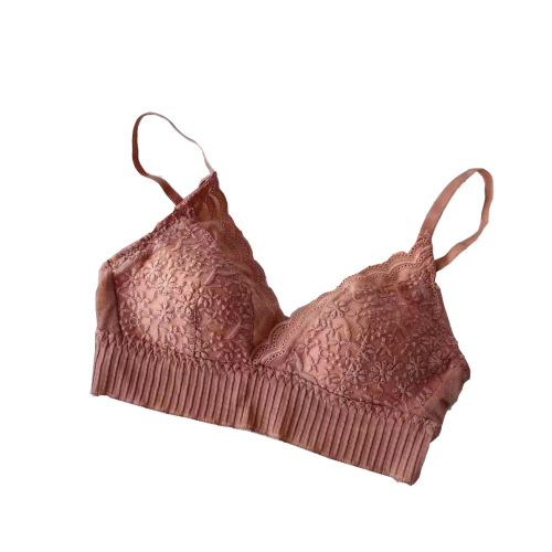 French Nude Sensual Lace Triangle Cup Bra for Women Thin Small Chest Gathered No Wire Invisible Girl Bra