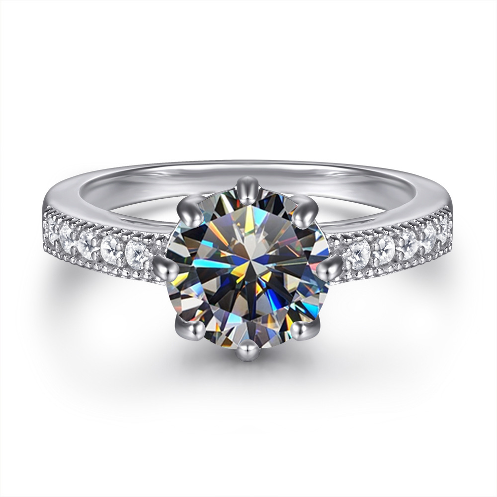 Fashion s925 anillo de plata esterlina diseñado por mujeres, anillo de plata redondo de color, anillo de piedra de moissanita no se desvanece