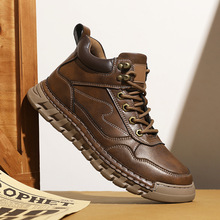 跨境亚马逊爆款手工缝线皮靴男大码47休闲中帮马丁靴男户外男靴子