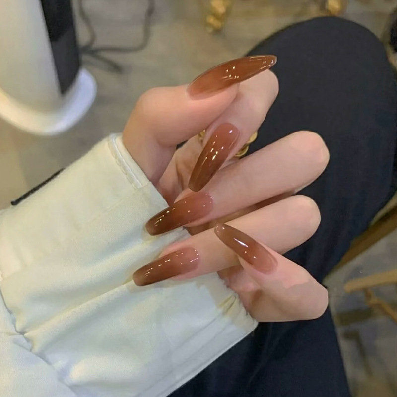 Ice Transparent Coffee Long Ballet Wear Nail Art Finished Fake Nail Nail Patch Nail Patch Removable Nail Patch Ice Transparent Coffee Long Ballet Wear Nail Art Finished Fake Nail Nail Patch Nail Patch Removable Nail Patch