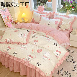 卡通水洗棉床单四件套非棉加厚磨毛被套床裙款公主