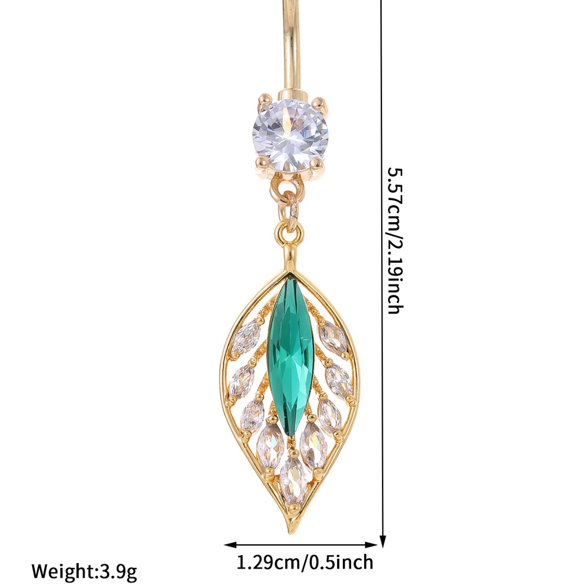 New Shiny Zircon High-End Elegant Jewelry Green Leaf Navel Ring Set_voghion.com