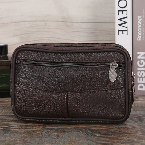 New Casual Men's Leather Belt Phone Bag, Vertical Version Waist Coin Purse, Multifunctional Cowhide Waist Bag for Middle-Aged and Elderly People