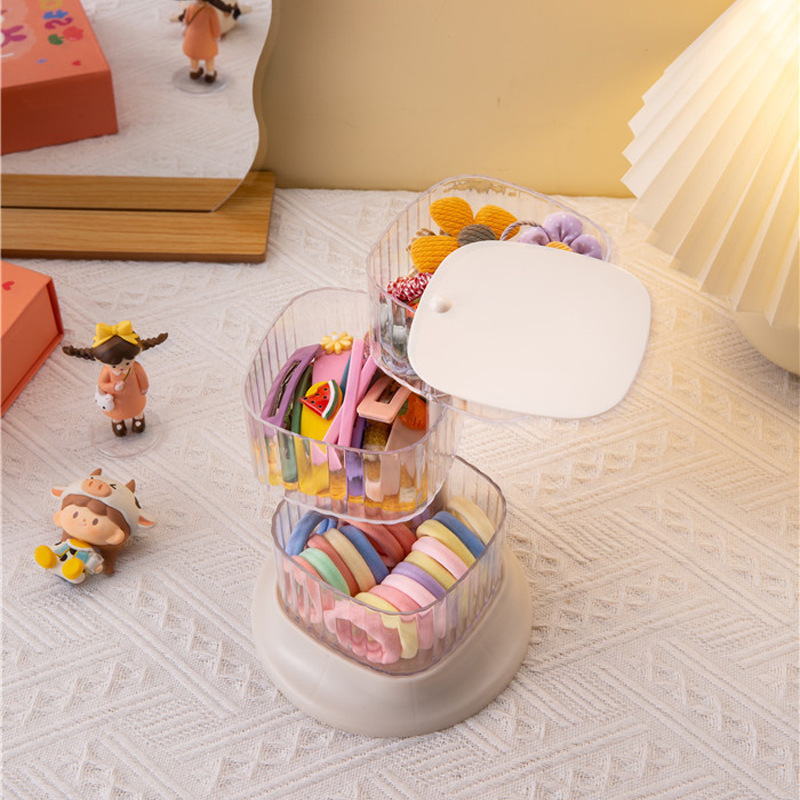 Caja de almacenamiento de soplo de huevo de belleza 4 capas giratoria a prueba de polvo transparente escritorio polvo suelto polvo de miel maquillaje algodón almacenamiento transpirable