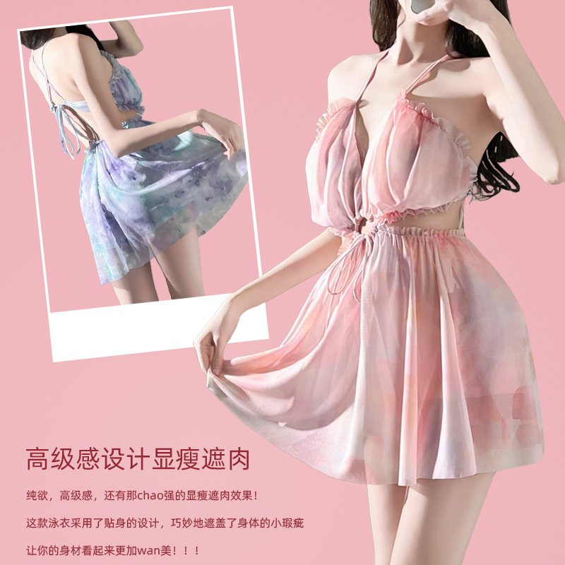 Internet Celebrous New Style Swimsuit for Women's Conjoined Flat Corner Conservative Slim Look Temptation Belly Covering plus size Hot Spring Swimsuit Sexy