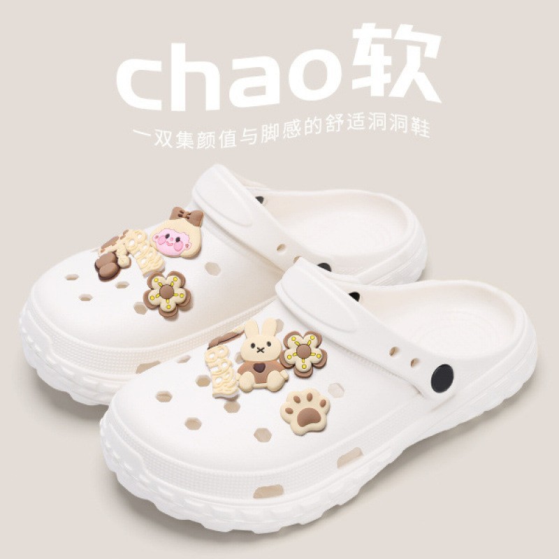 PVC洞洞鞋女夏季新款室内软底踩屎感医护士包头凉拖鞋外穿沙滩拖