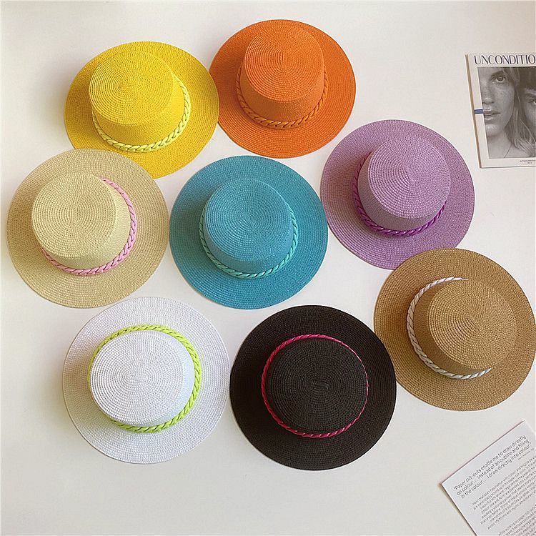 Femmes Style Simple Couleur Unie Chaîne Avant-toit Plat Chapeau De Paille display picture 2