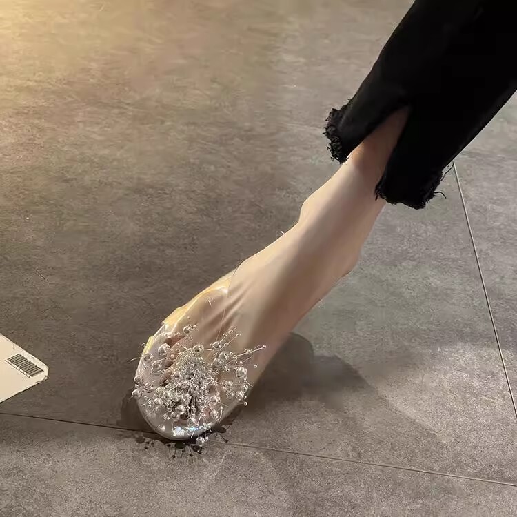 Sparkling Silver Transparent Bead-Cap-Toe Half Slippers for Women, Trendy Summer 2026 Internet Celebrity Super Popular Sandals Sparkling Silver Transparent Bead-Cap-Toe Half Slippers for Women, Trendy Summer 2026 Internet Celebrity Super Popular Sandals