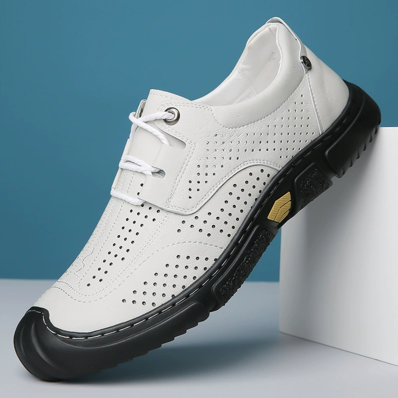Мужская обувь 2023, летняя новая Универсальная повседневная обувь в Корейском стиле, летняя Мужская дышащая ажурная кожаная обувь из воловьей кожи на мягкой подошве