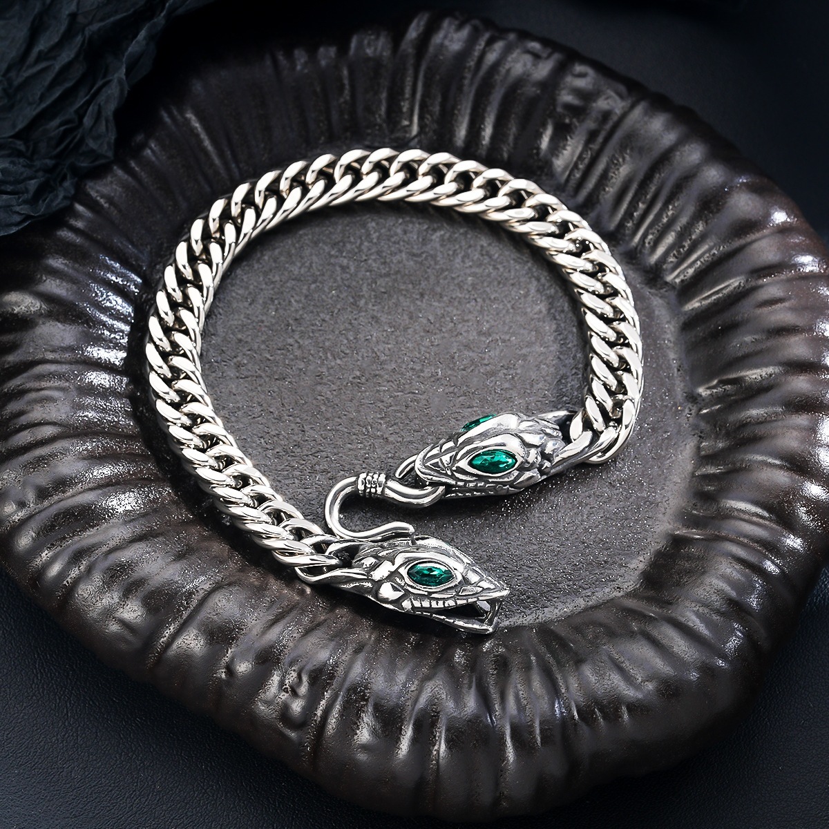 European And American Cross-border Titanium Green-eyed Snake Bracelet For Men, Light Luxury, High-end, Personalized,_voghion.com