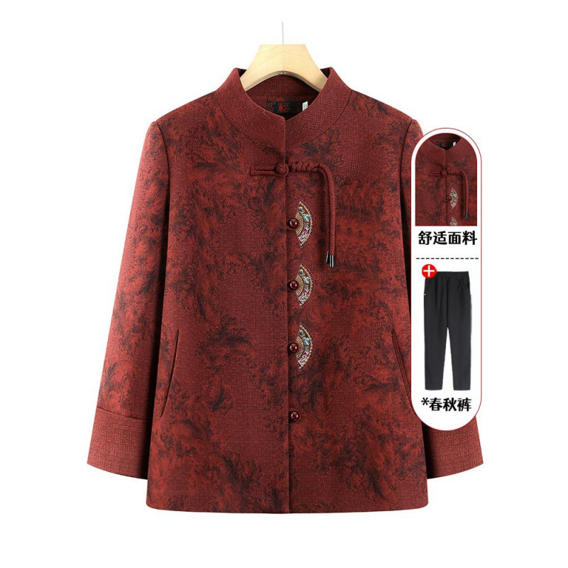 Stylish New Chinese Style Outerwear for Middle-Aged and Elderly Women in Spring and Autumn; Traditional Chinese Style Clothes for Older Women and Mothers