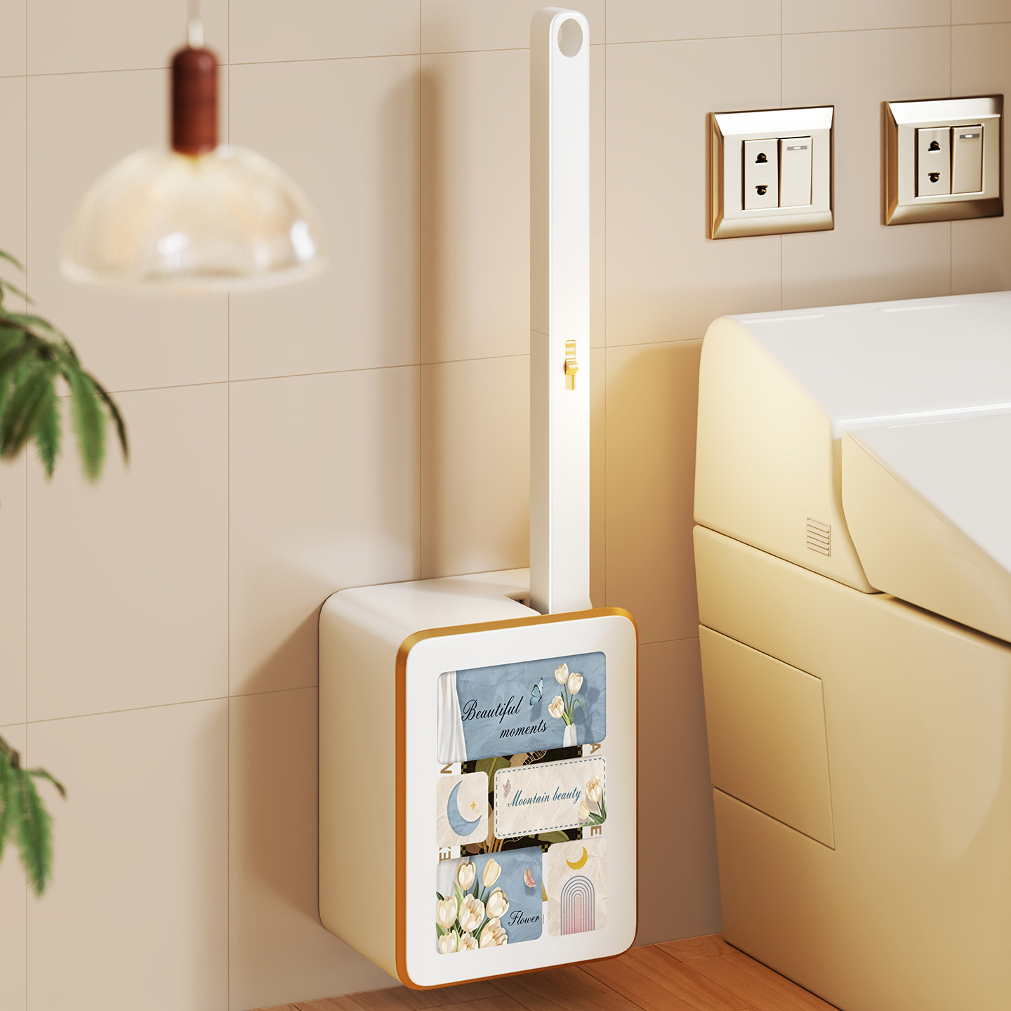 Cepillo de Inodoro de Pared con Mango Largo de Goma Suave con Base para Baño