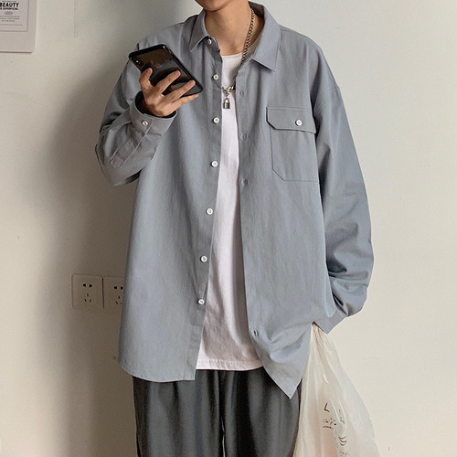 Autumn Harbor Wind Color 8 Men's Long-Sleeve Shirt Japanese Loose Color Collar Jacket Trendy