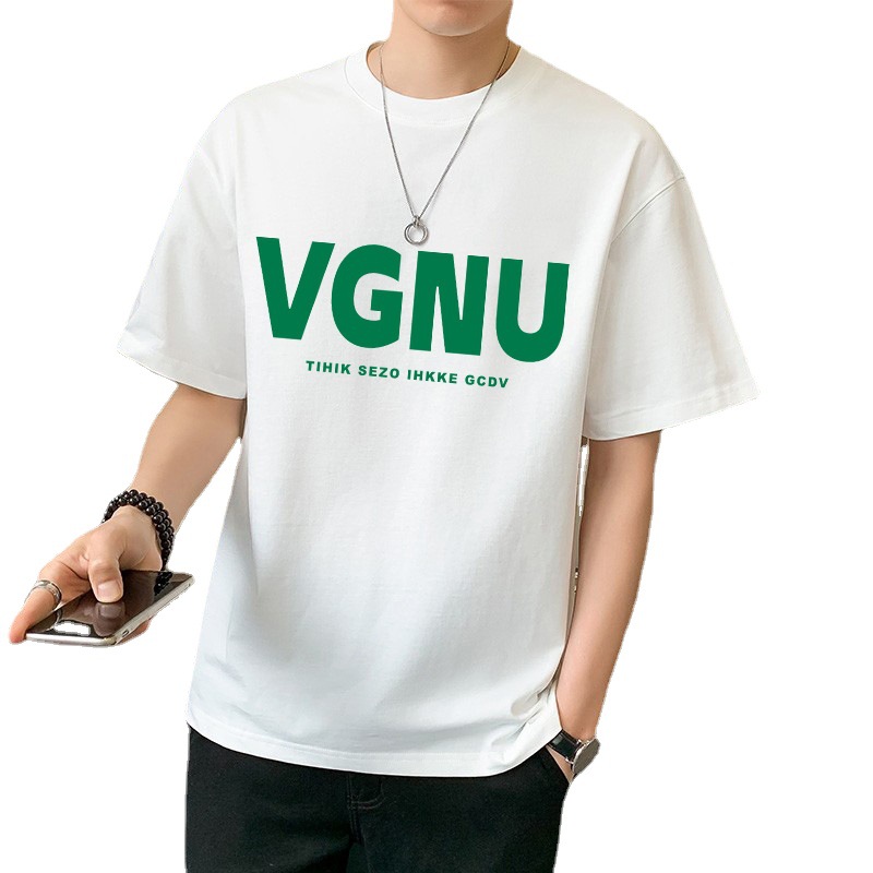 Heavy cotton summer trend solid color white with loose inside half sleeve short sleeve T-shirt on men's base clothes