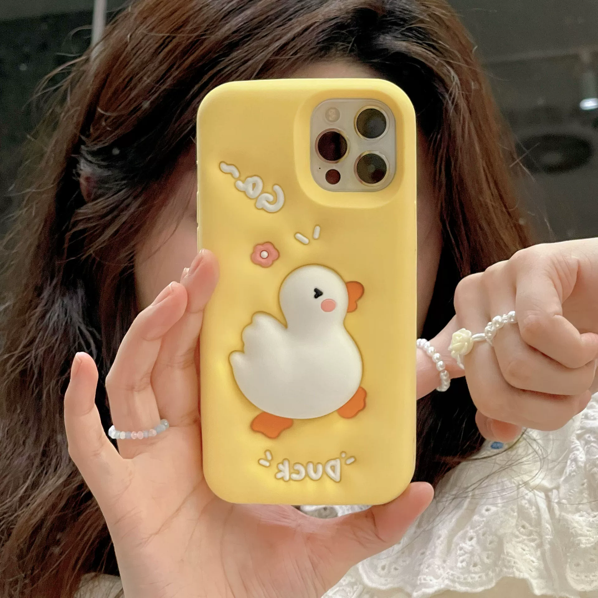 3D three-dimensional expansion press pinch duck suitable for iPhone15promax mobile phone shell large hole 13 drop-resistant 12 cartoon soft case