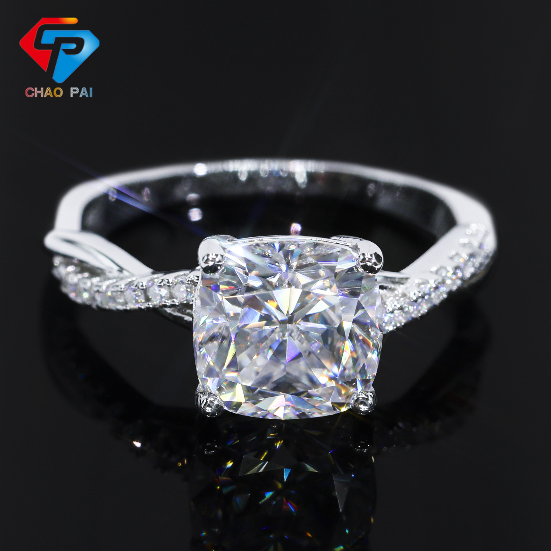 Wedding, proposal ring 925 silver girls senior accessories moissanite pillow 3 karat diamond ring in stock wholesale