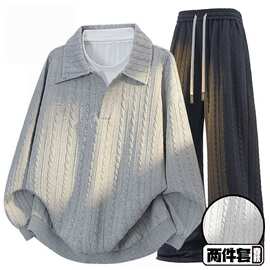 提花卫衣套装肌理美式秋季宽松休闲新款两件套中性风多巴胺男穿搭