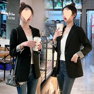 Black Suit Jacket for Women 2025 Spring & Fall New Korean Style Slim Fit Internet Celebrity Casual Mid-Length Small Suit British Style