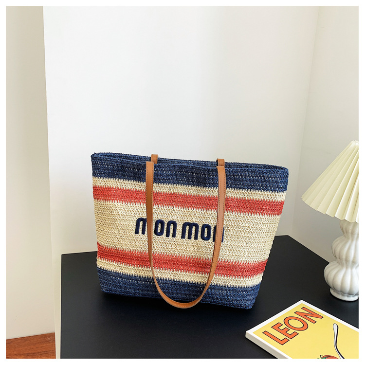Women's Fashion Letter Soft Surface Square Zipper Tote Bag Straw Shoulder Bags display picture 9