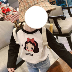 Girls' Spring and Autumn Season Cartoon Long Sleeve T-Shirt, Girls' Autumn Base Layer Top, Children's Autumn Style, Splicing Children's Clothing, Trendy T0074