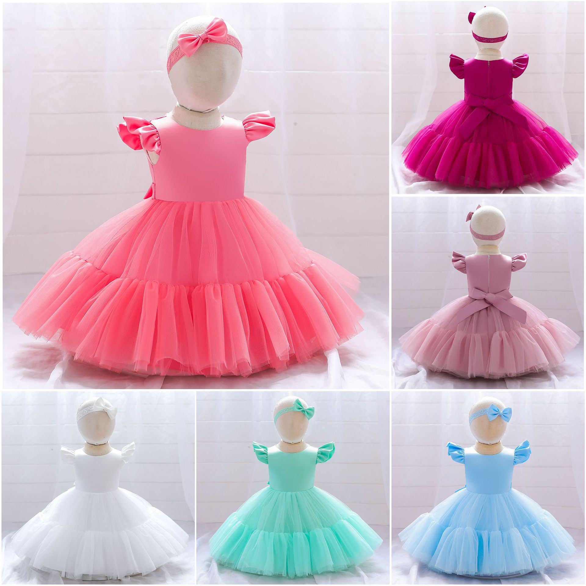 外貿女童禮服公主裙聖誕節日花童婚禮小女孩禮服兒童連衣裙帶頭飾