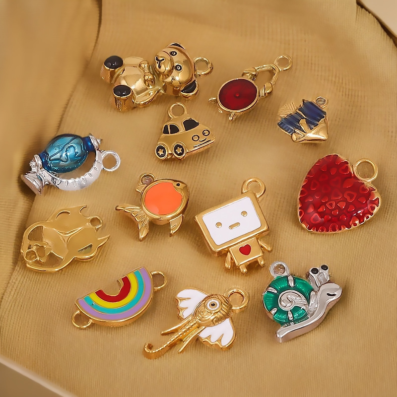 Acero inoxidable 3D retro esmalte colgante de goteo de aceite collar caricatura oso DIY accesorios joyería colgante mayorista