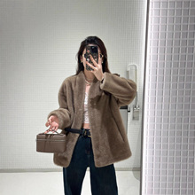 2025冬新款仿水貂皮草外套女气质通勤裘皮工艺皮毛一体麂皮绒短款