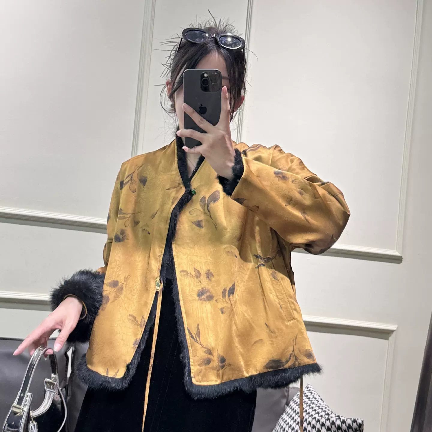 实拍批发南油高货国风新中式提花双面穿兔毛皮毛一体女海宁皮草