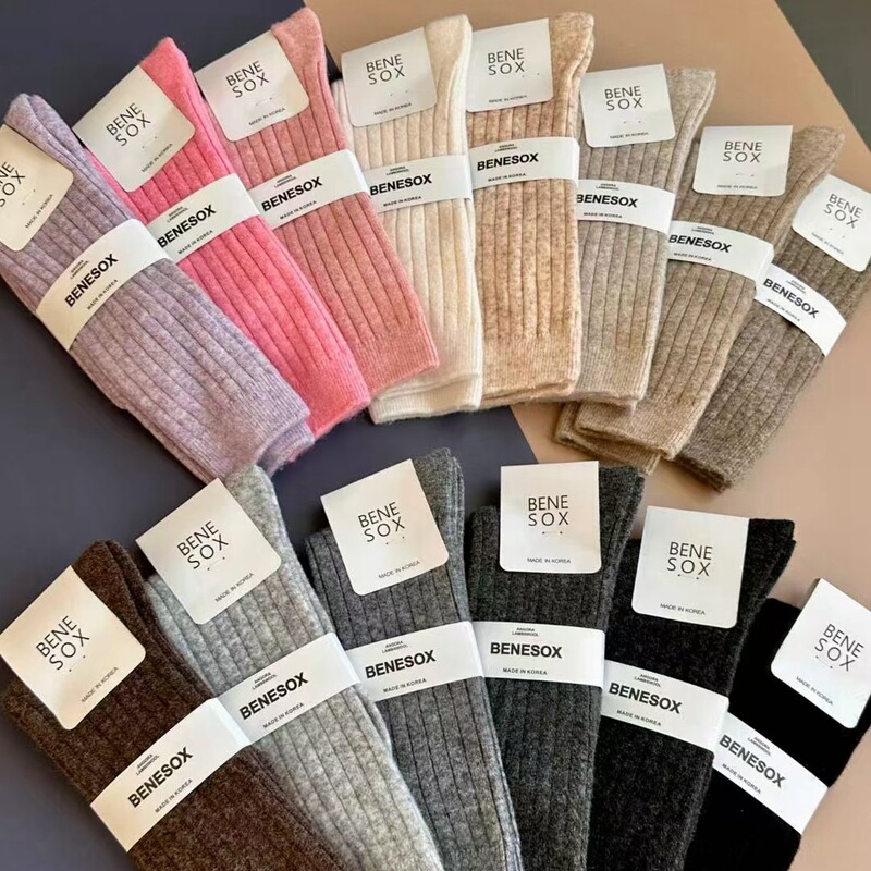 Cross-Border Dropshipping Winter Wool Mid-Calf Women's Socks Korean Style Trendy Solid Color High-Top Warm Socks Benesox Korean Socks