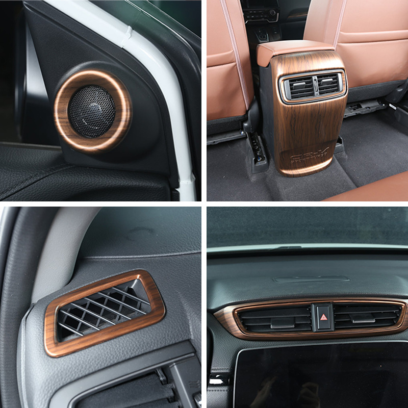 Suitable for 17-21 Honda CRV Haoying peach wood grain interior steering wheel armrest box water cup trim flare ring